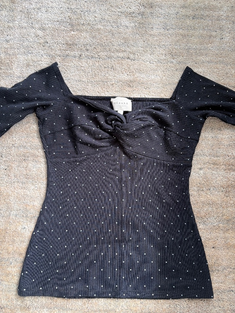 Sezane Caro T-shirt Pois Écru Fond Noir - Size S